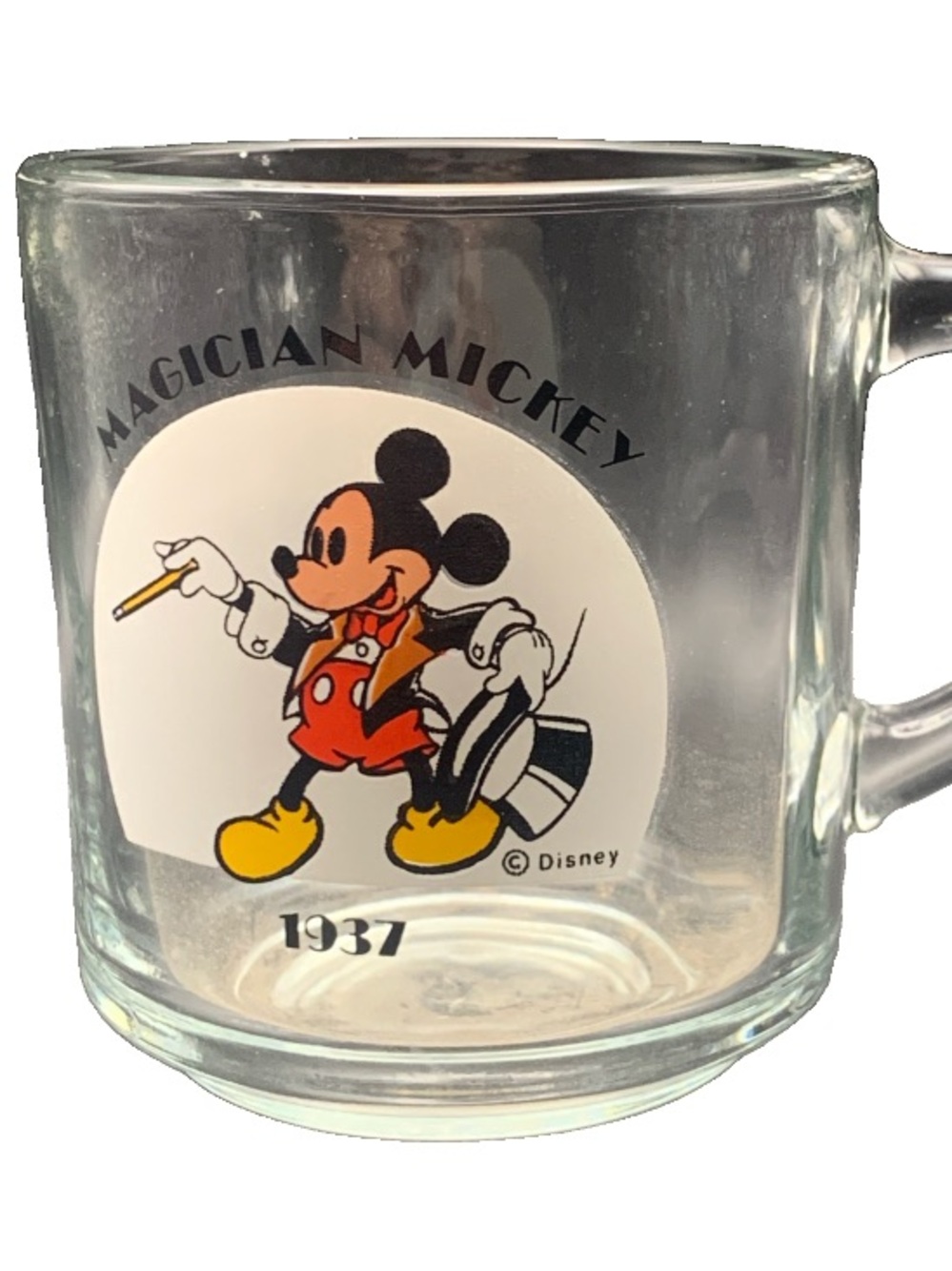 Vintage Disney Anchor Hocking Disney Magician Mickey Mouse 1937 Clear Glass Mug